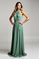 Load image into Gallery viewer, Eucalyptus A Line Halter Long Bridesmaid Dress