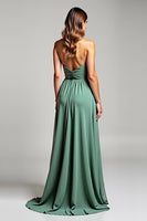 Load image into Gallery viewer, Eucalyptus A Line Halter Long Bridesmaid Dress