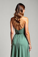 Load image into Gallery viewer, Eucalyptus A Line Halter Long Bridesmaid Dress
