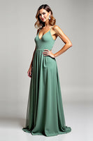 Load image into Gallery viewer, Deep V-Neck Eucalyptus Chiffon Long Bridesmaid Dress