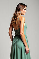 Load image into Gallery viewer, Deep V-Neck Eucalyptus Chiffon Long Bridesmaid Dress
