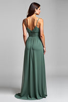 Load image into Gallery viewer, Spaghetti Straps Chiffon Eucalyptus Long Bridesmaid Dress
