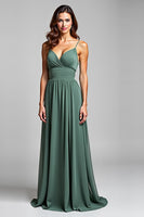 Load image into Gallery viewer, Spaghetti Straps Chiffon Eucalyptus Long Bridesmaid Dress