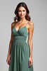Load image into Gallery viewer, Spaghetti Straps Chiffon Eucalyptus Long Bridesmaid Dress