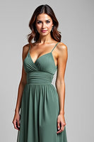 Load image into Gallery viewer, Spaghetti Straps Chiffon Eucalyptus Long Bridesmaid Dress