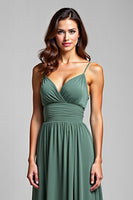 Load image into Gallery viewer, Spaghetti Straps Chiffon Eucalyptus Long Bridesmaid Dress