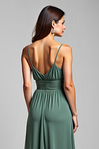 Spaghetti Straps Chiffon Eucalyptus Long Bridesmaid Dress