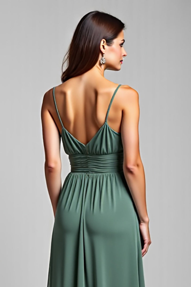 Load image into Gallery viewer, Spaghetti Straps Chiffon Eucalyptus Long Bridesmaid Dress