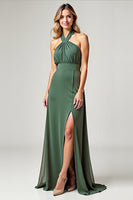 Load image into Gallery viewer, Chiffon Eucalyptus Crossed Straps Long Bridesmaid Dress