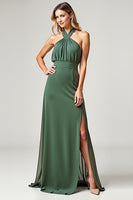 Load image into Gallery viewer, Chiffon Eucalyptus Crossed Straps Long Bridesmaid Dress