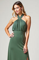Load image into Gallery viewer, Chiffon Eucalyptus Crossed Straps Long Bridesmaid Dress