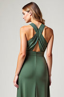 Load image into Gallery viewer, Chiffon Eucalyptus Crossed Straps Long Bridesmaid Dress
