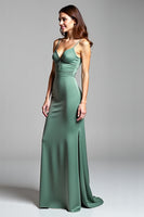 Load image into Gallery viewer, Eucalyptus Backless Satin Long Bridesmaid Dress