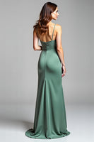 Load image into Gallery viewer, Eucalyptus Backless Satin Long Bridesmaid Dress