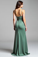 Load image into Gallery viewer, Eucalyptus Backless Satin Long Bridesmaid Dress