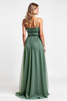 Load image into Gallery viewer, Eucalyptus Square Neck A Line Long Bridesmaid Dress with Slit