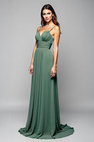 Load image into Gallery viewer, A Line Eucalyptus Backless Long Bridesmaid Dress