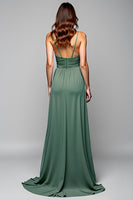 Load image into Gallery viewer, A Line Eucalyptus Backless Long Bridesmaid Dress
