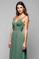 Load image into Gallery viewer, A Line Eucalyptus Backless Long Bridesmaid Dress