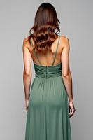 Load image into Gallery viewer, A Line Eucalyptus Backless Long Bridesmaid Dress