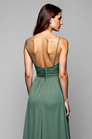 Load image into Gallery viewer, A Line Eucalyptus Backless Long Bridesmaid Dress