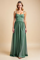 Load image into Gallery viewer, A Line Chiffon Eucalyptus Long Bridesmaid Dress
