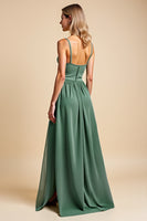 Load image into Gallery viewer, A Line Chiffon Eucalyptus Long Bridesmaid Dress