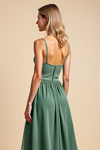 A Line Chiffon Eucalyptus Long Bridesmaid Dress