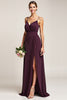 Load image into Gallery viewer, Purple A Line Backless Long Bridesmaid Dress with Slit