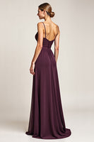 Load image into Gallery viewer, Purple A Line Backless Long Bridesmaid Dress with Slit