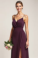Load image into Gallery viewer, Purple A Line Backless Long Bridesmaid Dress with Slit