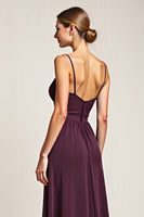 Load image into Gallery viewer, Purple A Line Backless Long Bridesmaid Dress with Slit