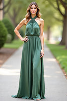 Load image into Gallery viewer, Halter Eucalyptus Chiffon Long Bridesmaid Dress