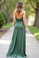 Load image into Gallery viewer, Halter Eucalyptus Chiffon Long Bridesmaid Dress