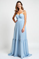 Load image into Gallery viewer, Sweetheart Sky Blue Chiffon Long Bridesmaid Dress