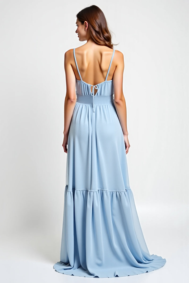 Load image into Gallery viewer, Sweetheart Sky Blue Chiffon Long Bridesmaid Dress