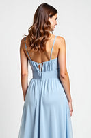 Load image into Gallery viewer, Sweetheart Sky Blue Chiffon Long Bridesmaid Dress