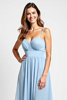 Load image into Gallery viewer, Sweetheart Sky Blue Chiffon Long Bridesmaid Dress