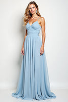Load image into Gallery viewer, V-Neck Sky Blue Chiffon Long Bridesmaid Dress