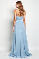 Load image into Gallery viewer, V-Neck Sky Blue Chiffon Long Bridesmaid Dress