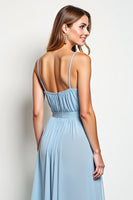 Load image into Gallery viewer, V-Neck Sky Blue Chiffon Long Bridesmaid Dress