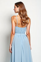 Load image into Gallery viewer, V-Neck Sky Blue Chiffon Long Bridesmaid Dress