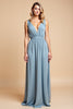 Load image into Gallery viewer, Dusty Blue Backless Deep V-Neck Long Bridesmaid Dress