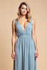 Load image into Gallery viewer, Dusty Blue Backless Deep V-Neck Long Bridesmaid Dress