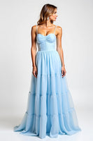Load image into Gallery viewer, Sky Blue Long A Line Chiffon Bridesmaid Dress