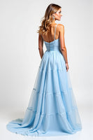 Load image into Gallery viewer, Sky Blue Long A Line Chiffon Bridesmaid Dress