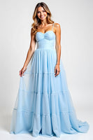 Load image into Gallery viewer, Sky Blue Long A Line Chiffon Bridesmaid Dress