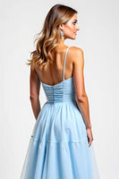 Load image into Gallery viewer, Sky Blue Long A Line Chiffon Bridesmaid Dress