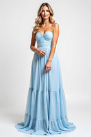 Load image into Gallery viewer, Strapless Sky Blue Long A Line Bridesmaid Dress