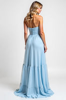 Load image into Gallery viewer, Strapless Sky Blue Long A Line Bridesmaid Dress